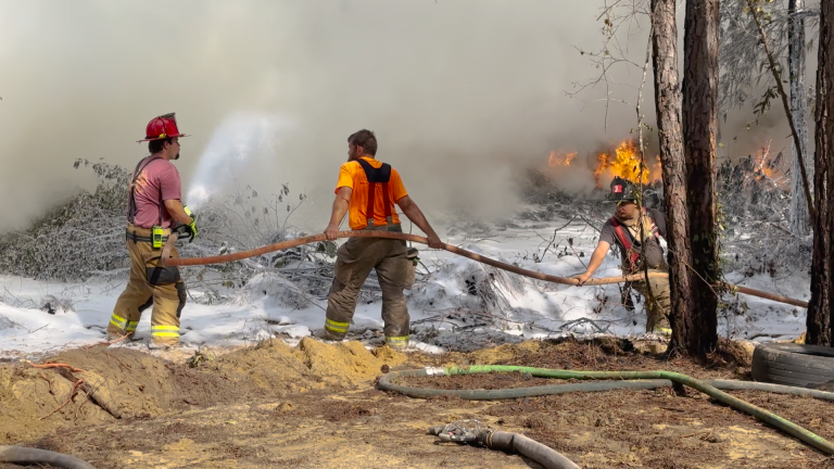 Large fire containing tires burning in Montgomery County, multiple Moore County tankers on scene