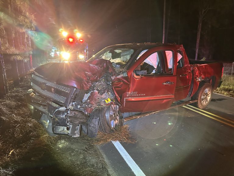 Man injured after hitting several pine trees, knocking one completely to the ground