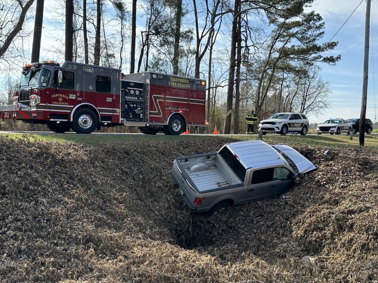 Truck crashes into drainage ditch, 15-501 reduced to one lane