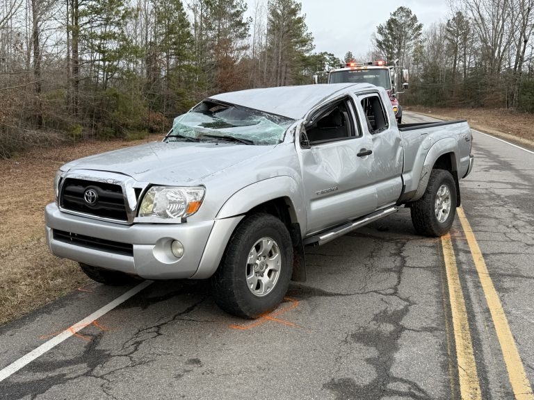 Driver of Toyota Tacoma crashes, overturns on Talc Mine Road